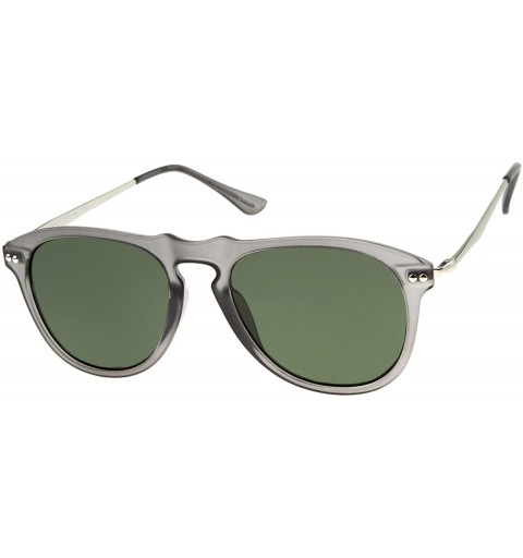 Aviator Modern Keyhole Nose Bridge Horn Rimmed Metal Temple Aviator Sunglasses 53mm - Matte Smoke-silver / Green - CE12KUKIEY...