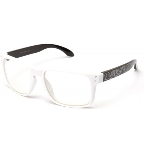 Rectangular Unisex Clear Lens Temple Design Fashion Glasses - White/Black - CN119DTR8AF $21.09