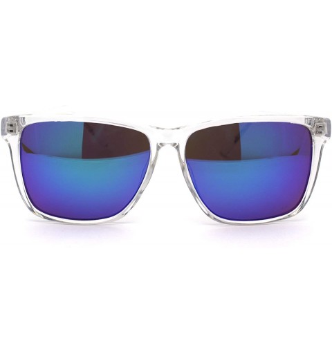 Rectangular Mens Clear Frame Rectangular Mirror Lens Sunglasses - Teal Mirror - C1194UGM42I $12.73