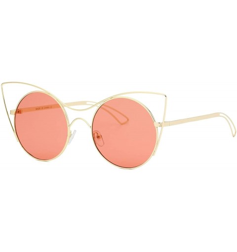 Goggle Women Modern Fashion Metal Round Cat Eye Sunglasses - Pink - C118WU9XO3Z $24.57