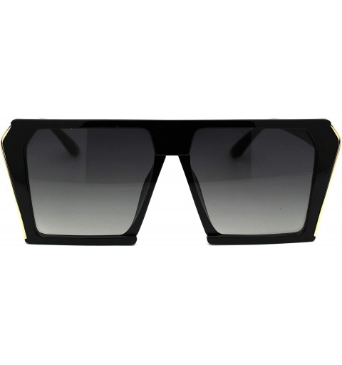 Oversized Womens Oversized Geometric Sunglasses Flat Top Square Metal Side UV 400 - Black (Smoke) - CR195M38Z2I $9.98