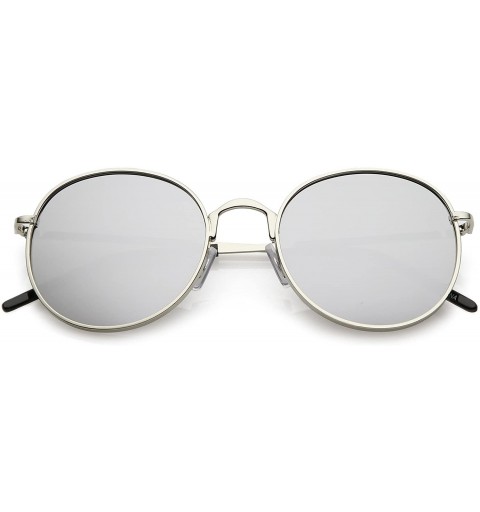 Round Classic Metal Frame Thin Arms Colored Mirror Round Flat Lens Sunglasses 52mm - Silver / Silver Mirror - C5183X4GSII $13.71