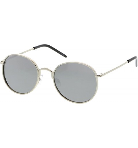 Round Classic Metal Frame Thin Arms Colored Mirror Round Flat Lens Sunglasses 52mm - Silver / Silver Mirror - C5183X4GSII $13.71