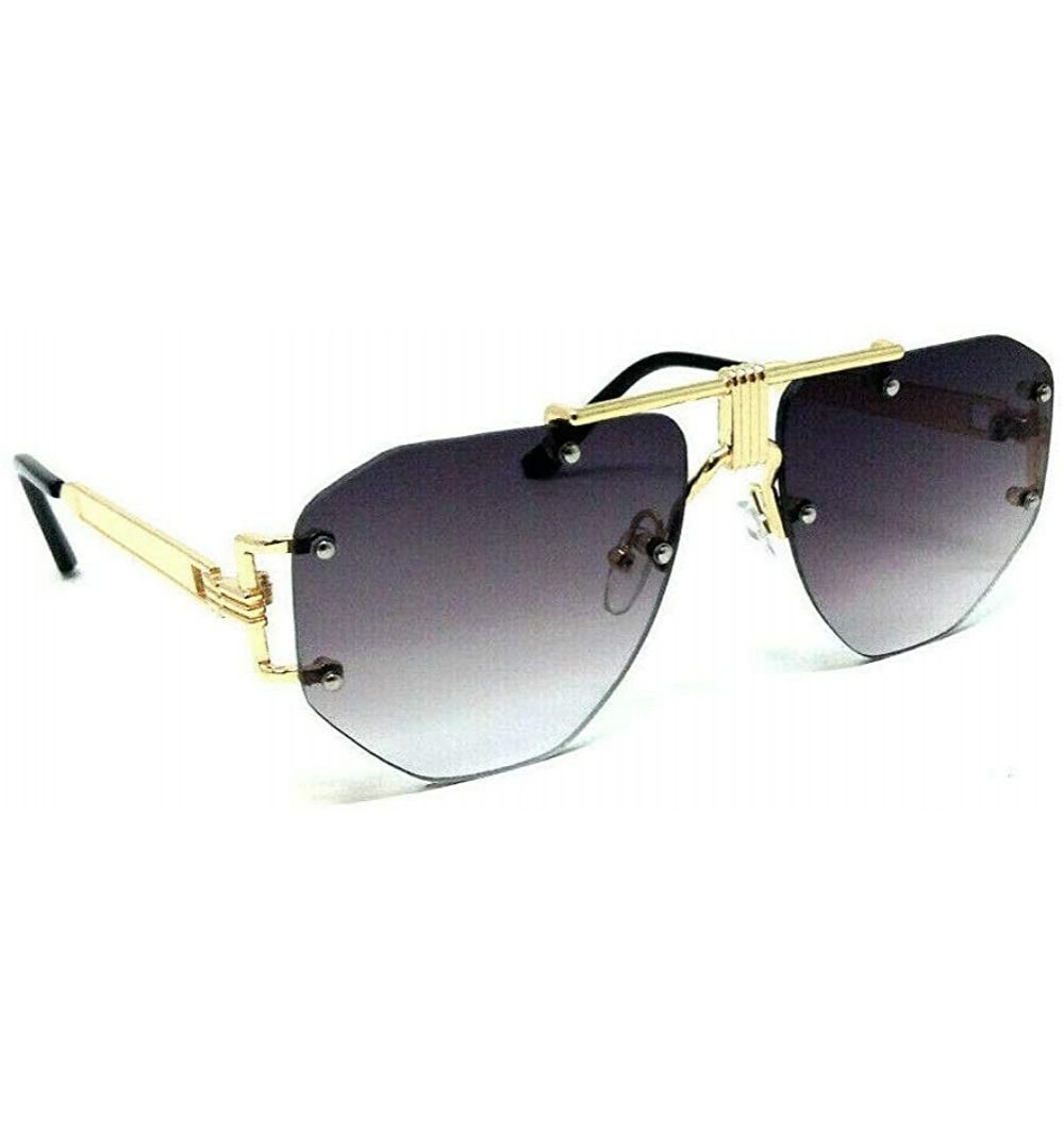 Aviator Comissioner Rimless Oversized XL Aviator Luxury Sunglasses - Gold Metallic & Black Frame - C518XDRSMOM $16.21