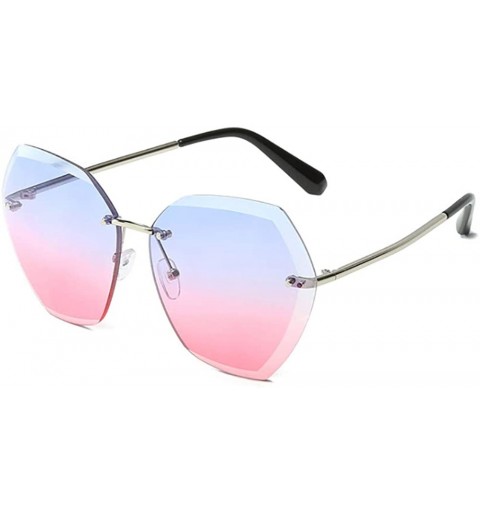 Round Sunglasses Women's Diamond Inlaid Tide Round Face Street Shot Sunscreen UV Protection Sunglasses - Blue Pink - CY1999ET...
