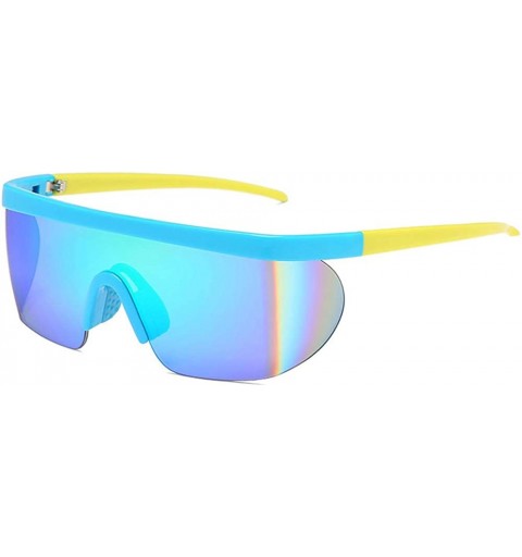 Rimless Wrap Around Sport Sunglasses for men women Semi Rimless Lens Retro Super Shield Rainbow Mirrored Lens sunglasses - CZ...