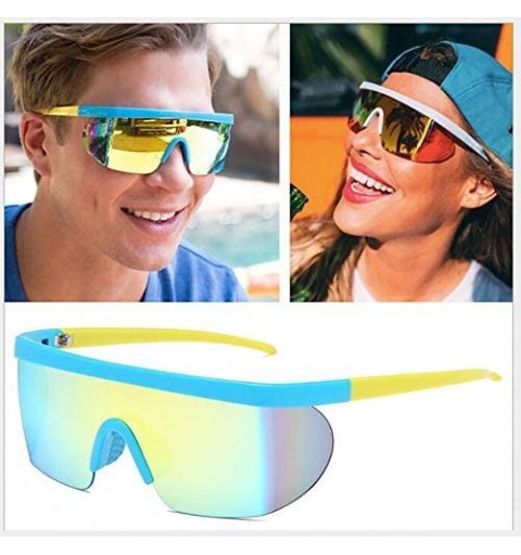 Rimless Wrap Around Sport Sunglasses for men women Semi Rimless Lens Retro Super Shield Rainbow Mirrored Lens sunglasses - CZ...