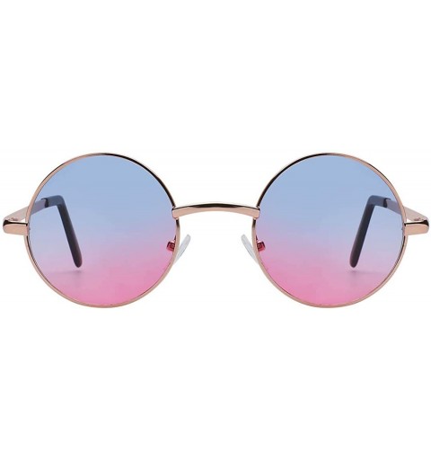 Round Round Floral Vintage Women's Sunglasses Colored Plastic Frame Colored Lens - Metal Frame Blue-pink Lens 45 Mm - CC183NU...