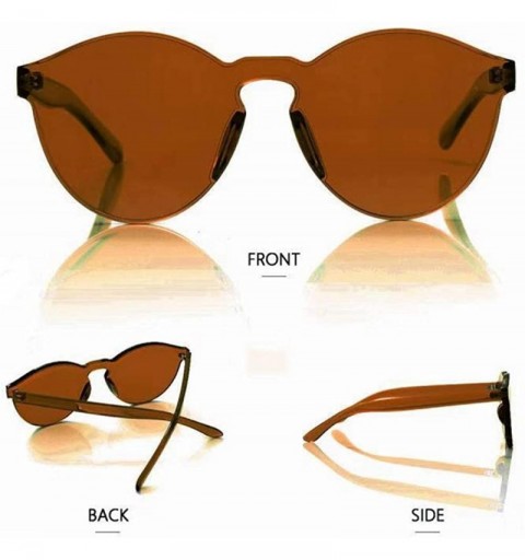 Round Rimless Sunglasses Oversized Colored Transparent Round Eyewear Retro Eyeglasses for Women Men - Coffee - C118Y09H8KL $7.01