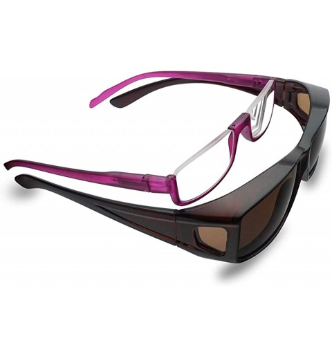 Oversized Polarized Wear Over Sunglasses Square Fit Over Glare Blocking Over Prescription Glasses - Brown - CS17YO72CMZ $14.62