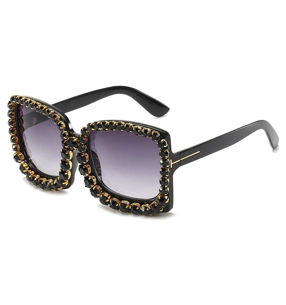 Oversized Sunglasses - Luxury Rhinestone Square Sunglasses Ladies Fashion Outdoor Oversized Shadow UV400 Sunglasses - Black -...