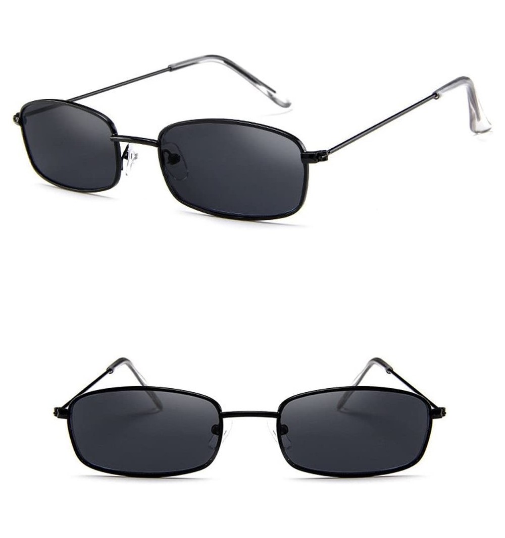 Rectangular Unisex Vintage Sunglasses Women Man Retro Square Shades Small Rectangular Frame Sun Glasses (A) - A - CU18RML33A4...
