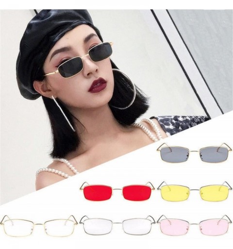 Rectangular Unisex Vintage Sunglasses Women Man Retro Square Shades Small Rectangular Frame Sun Glasses (A) - A - CU18RML33A4...