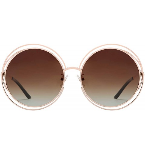 Round Full Metal Double Circle Wire Frame Oversized Round Polarized Sunglasses 86613 - Gold Frame/Gradient Brown Lens - CN12H...
