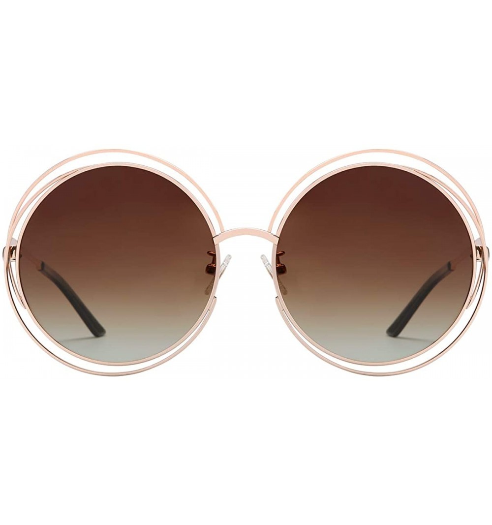 Round Full Metal Double Circle Wire Frame Oversized Round Polarized Sunglasses 86613 - Gold Frame/Gradient Brown Lens - CN12H...