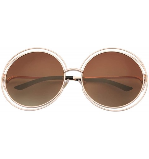 Round Full Metal Double Circle Wire Frame Oversized Round Polarized Sunglasses 86613 - Gold Frame/Gradient Brown Lens - CN12H...
