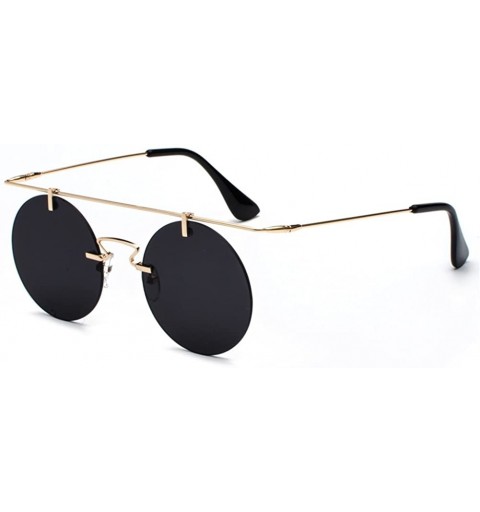 Round Rimless Sunglasses for Women Flat Top Vintage Round Sun Glasses Men Retro Unisex - Gold With Black - C418GLHLUG6 $10.83