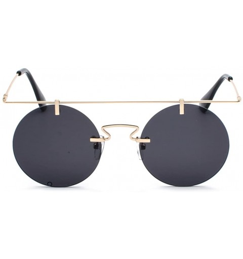 Round Rimless Sunglasses for Women Flat Top Vintage Round Sun Glasses Men Retro Unisex - Gold With Black - C418GLHLUG6 $10.83