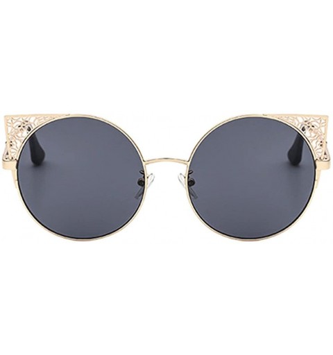 Round Womens Cat Eye Round Lens Hollow Metal Frame Retro Sunglasses UV400 - Gold Frame & Gray Lens - CF18CXGQDD4 $9.43