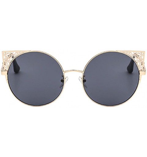 Round Womens Cat Eye Round Lens Hollow Metal Frame Retro Sunglasses UV400 - Gold Frame & Gray Lens - CF18CXGQDD4 $9.43