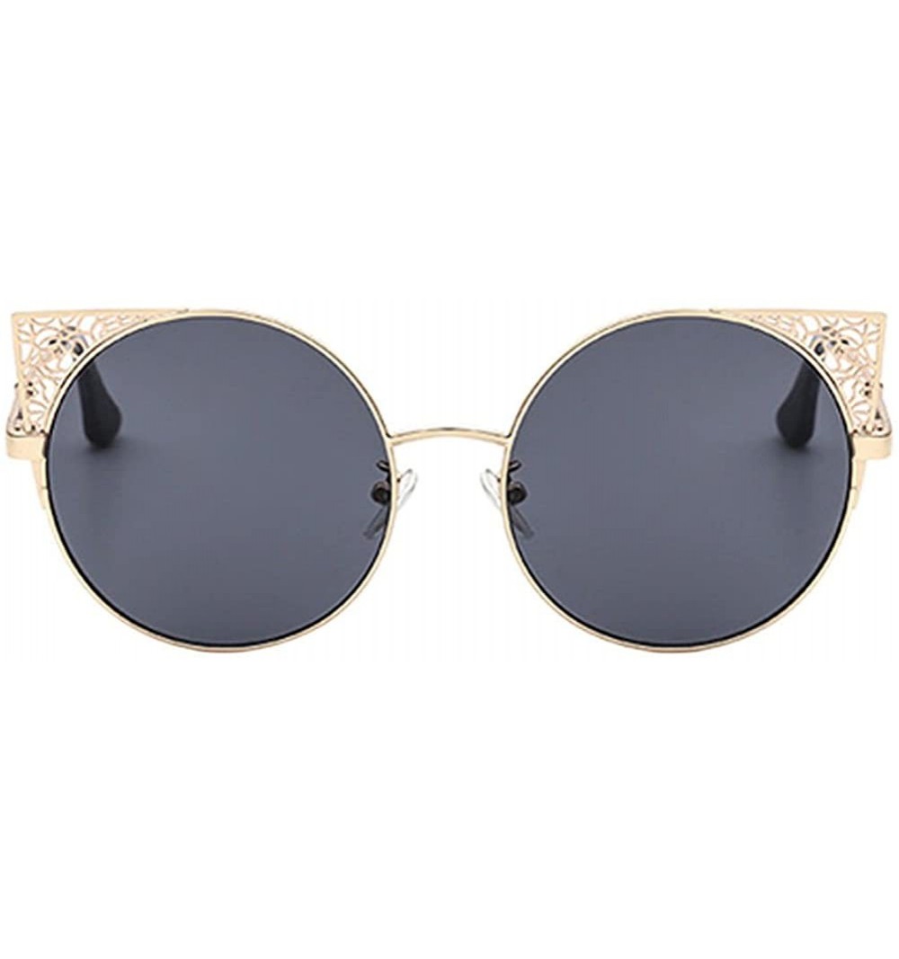 Round Womens Cat Eye Round Lens Hollow Metal Frame Retro Sunglasses UV400 - Gold Frame & Gray Lens - CF18CXGQDD4 $9.43