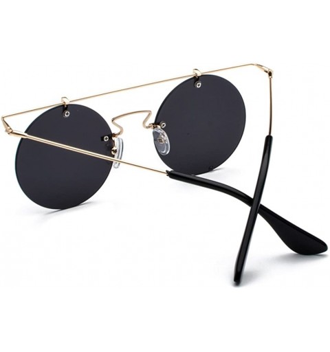 Round Rimless Sunglasses for Women Flat Top Vintage Round Sun Glasses Men Retro Unisex - Gold With Black - C418GLHLUG6 $10.83