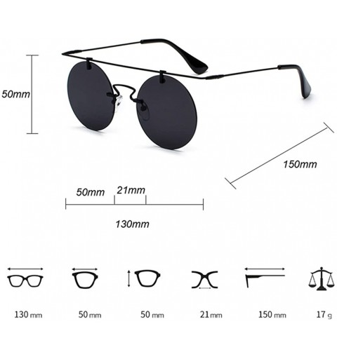 Round Rimless Sunglasses for Women Flat Top Vintage Round Sun Glasses Men Retro Unisex - Gold With Black - C418GLHLUG6 $10.83