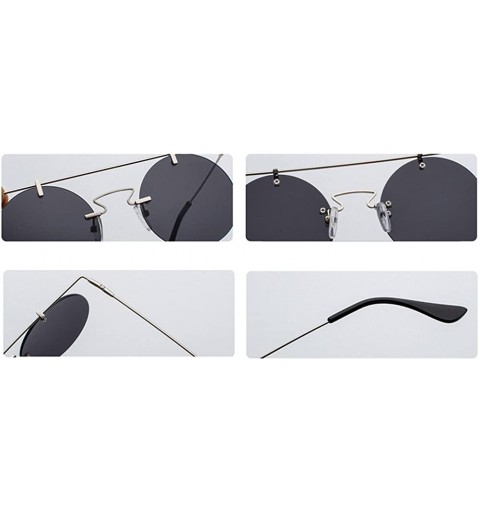 Round Rimless Sunglasses for Women Flat Top Vintage Round Sun Glasses Men Retro Unisex - Gold With Black - C418GLHLUG6 $10.83