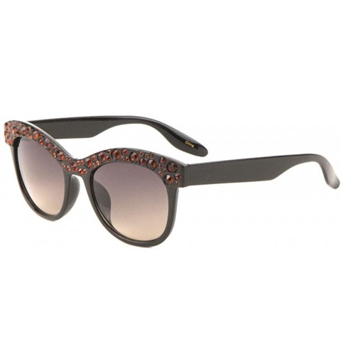 Cat Eye Frontal Brow Rhinestone Round Cat Eye Sunglasses - Brown Black - C6198KZU7UR $11.89
