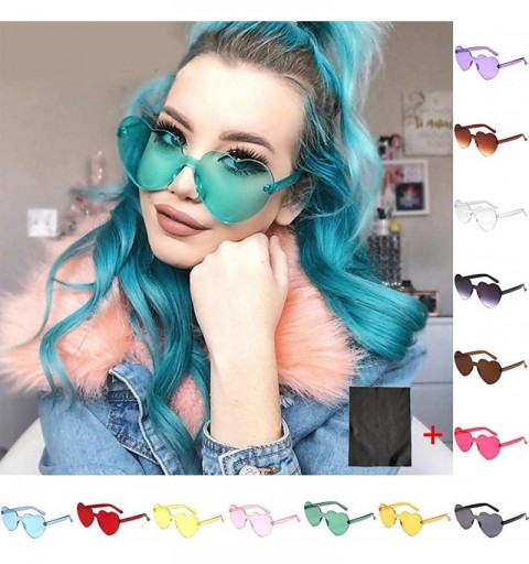 Rimless Women's Sunglasses Heart Shaped Rimless Sunglasses Transparent Candy Color Frameless Glasses Party Sunglasses - N - C...