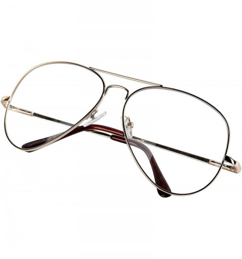 Sport Aviator Glasses Oversized Metal Frame Clear Lens UV400 Protection - 1 Clear Lens - Gold Frame - CY1853IX4ZL $9.61