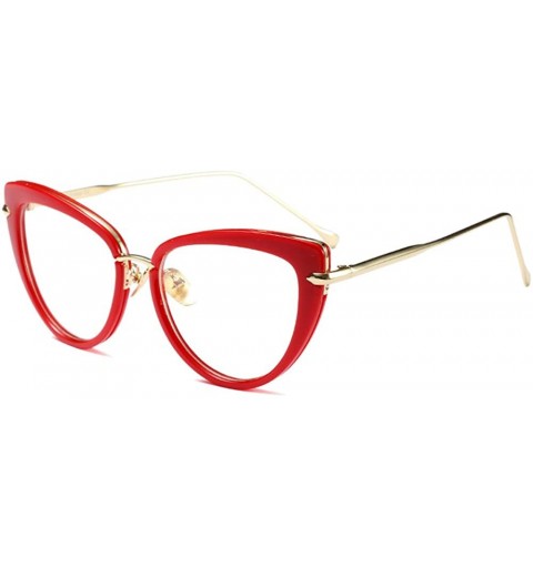 Oval Women Clear Lens Fashion Retro Cateye Eyeglasses Classic Eyewear Sunglasses - Red/Transparent - C21805T4WR2 $8.61