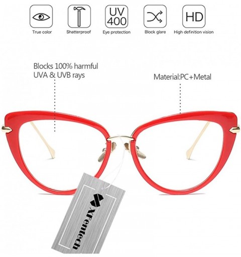Oval Women Clear Lens Fashion Retro Cateye Eyeglasses Classic Eyewear Sunglasses - Red/Transparent - C21805T4WR2 $8.61