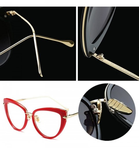 Oval Women Clear Lens Fashion Retro Cateye Eyeglasses Classic Eyewear Sunglasses - Red/Transparent - C21805T4WR2 $8.61