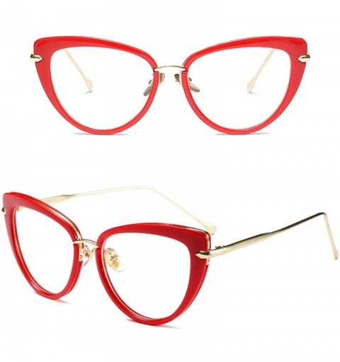 Oval Women Clear Lens Fashion Retro Cateye Eyeglasses Classic Eyewear Sunglasses - Red/Transparent - C21805T4WR2 $8.61