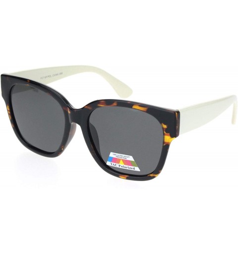 Rectangular Womens Polarized Lens Designer Horn Rim Diva Sunglasses - Tortoise White Black - CF18O43XYDG $24.56