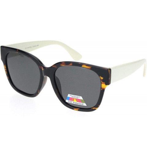 Rectangular Womens Polarized Lens Designer Horn Rim Diva Sunglasses - Tortoise White Black - CF18O43XYDG $10.01