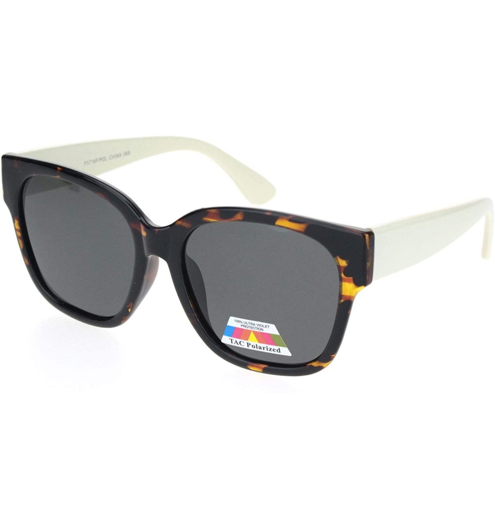 Rectangular Womens Polarized Lens Designer Horn Rim Diva Sunglasses - Tortoise White Black - CF18O43XYDG $10.01