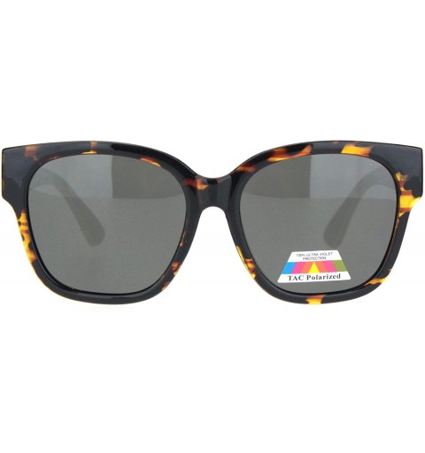 Rectangular Womens Polarized Lens Designer Horn Rim Diva Sunglasses - Tortoise White Black - CF18O43XYDG $10.01