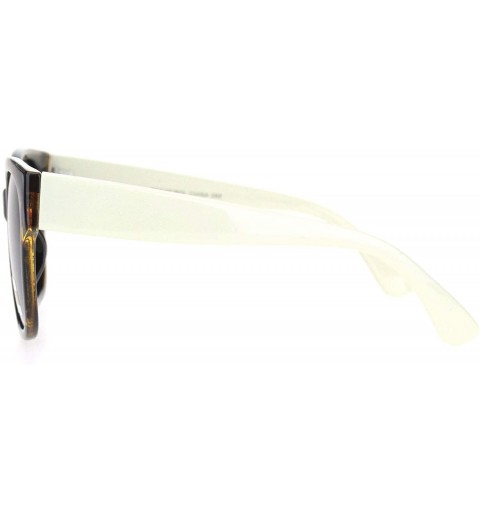 Rectangular Womens Polarized Lens Designer Horn Rim Diva Sunglasses - Tortoise White Black - CF18O43XYDG $10.01