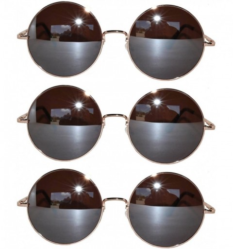 Round Set of 3 Pairs Round Retro Vintage Circle Sunglasses Colored Metal Frame Small model 43 mm - C9184ZS8ILG $7.79