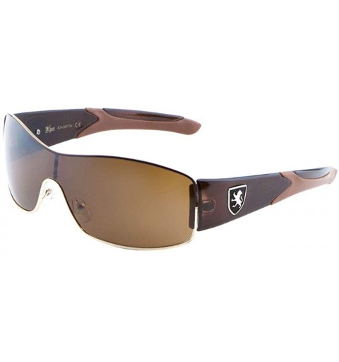 Shield Wide One Piece Curved Shield Lens Color Temple Sunglasses - Brown - CI199DRI0OD $21.50