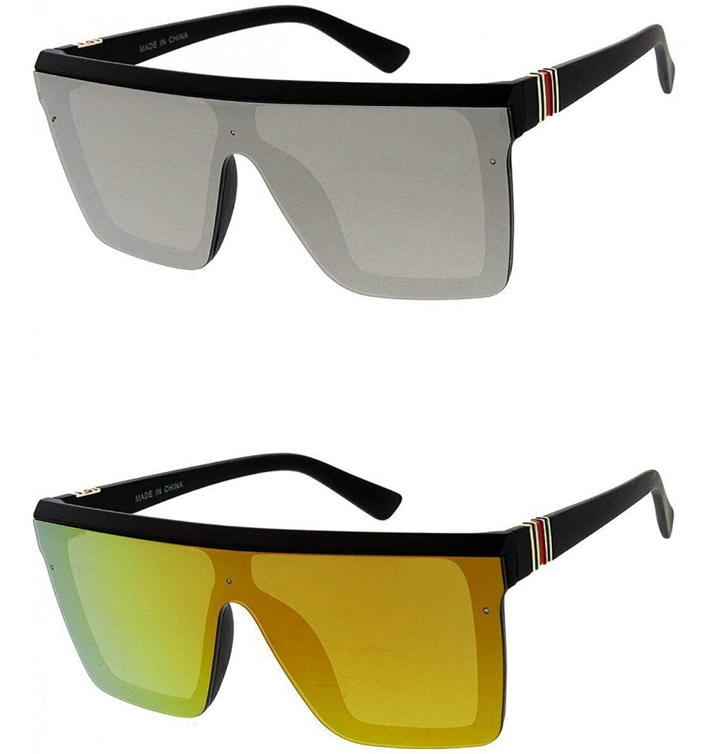 Rimless Fashion Oversize Siamese Lens Sunglasses Women Men Succinct Style UV400 - 2 Pack Silver and Orange - CO1983G3EE4 $15.31