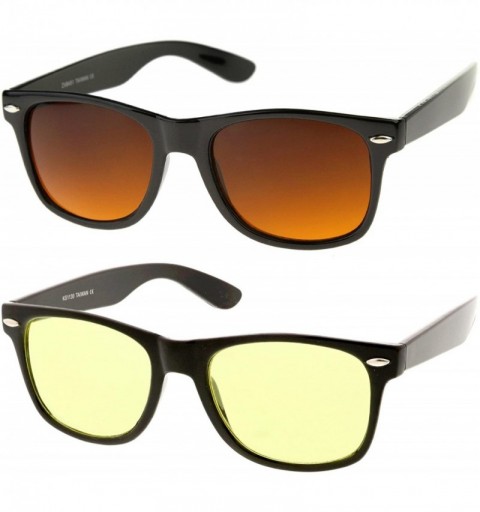 Wrap Blue Blocking Driving Horn Rimmed Sunglasses Amber Tinted Lens 54mm - 5 Black + Black Yellow - CQ11ZGZUCHR $14.44