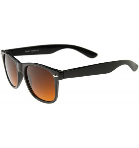 Wrap Blue Blocking Driving Horn Rimmed Sunglasses Amber Tinted Lens 54mm - 5 Black + Black Yellow - CQ11ZGZUCHR $14.44