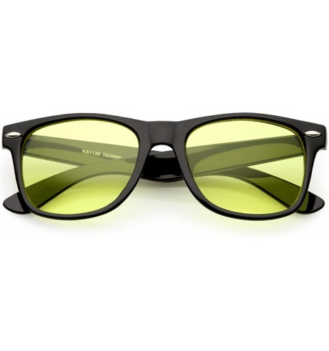 Wrap Blue Blocking Driving Horn Rimmed Sunglasses Amber Tinted Lens 54mm - 5 Black + Black Yellow - CQ11ZGZUCHR $14.44