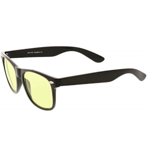 Wrap Blue Blocking Driving Horn Rimmed Sunglasses Amber Tinted Lens 54mm - 5 Black + Black Yellow - CQ11ZGZUCHR $14.44