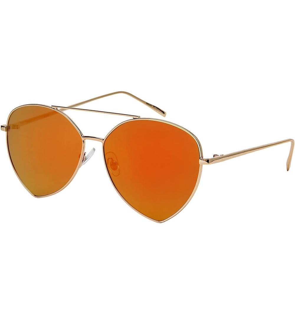 Aviator Pointed Aviators w/Flat Mirrored Lens 3148-FLREV - Gold - CV185IQZRMY $9.62