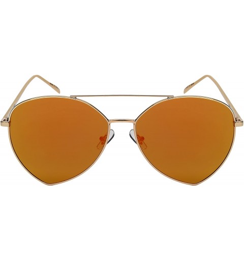 Aviator Pointed Aviators w/Flat Mirrored Lens 3148-FLREV - Gold - CV185IQZRMY $9.62