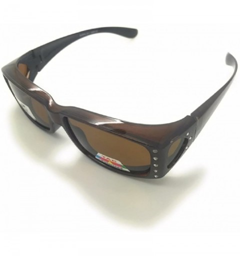 Rectangular Polarized Rhinestone Sunglasses Fit Over Rectangular Cover Sunglasses - Brown - CJ18G6TUNX3 $21.00